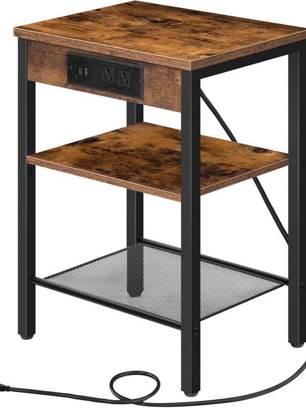 Side table with charging station and shelf